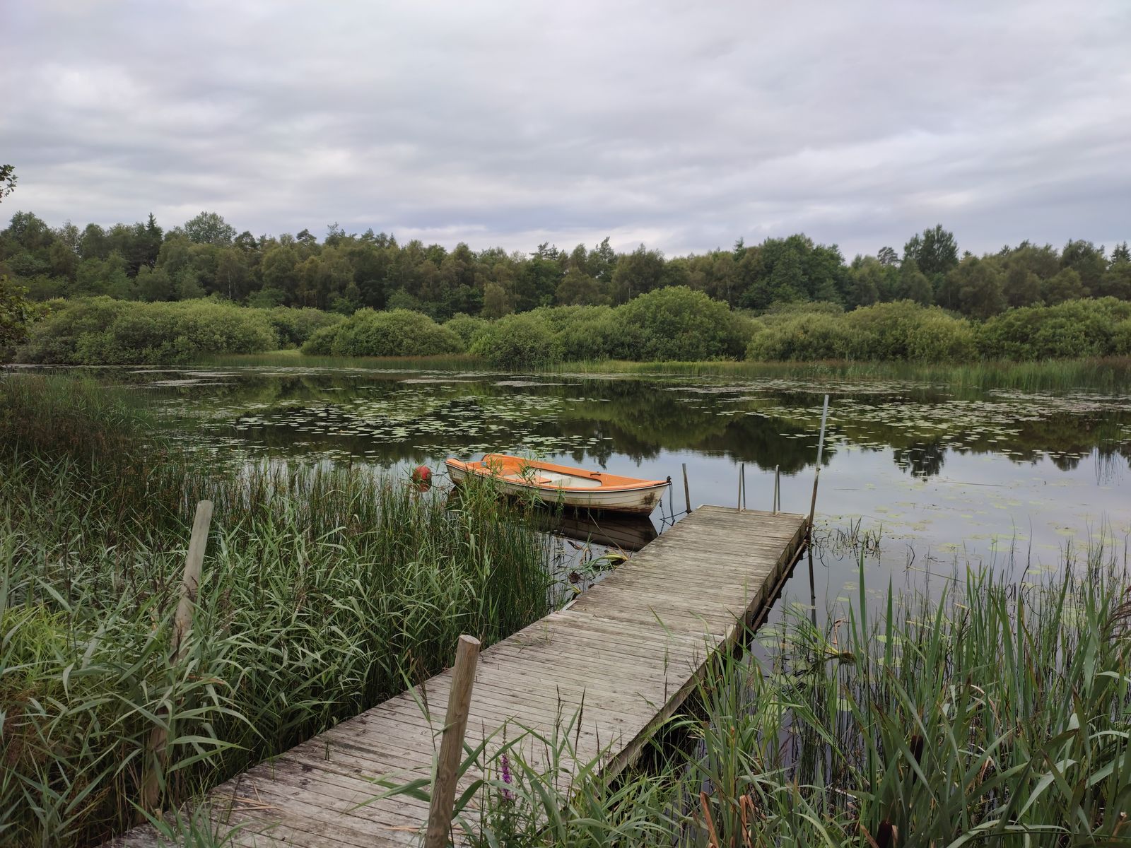 A pier stretching into a protected bay on a calm morning